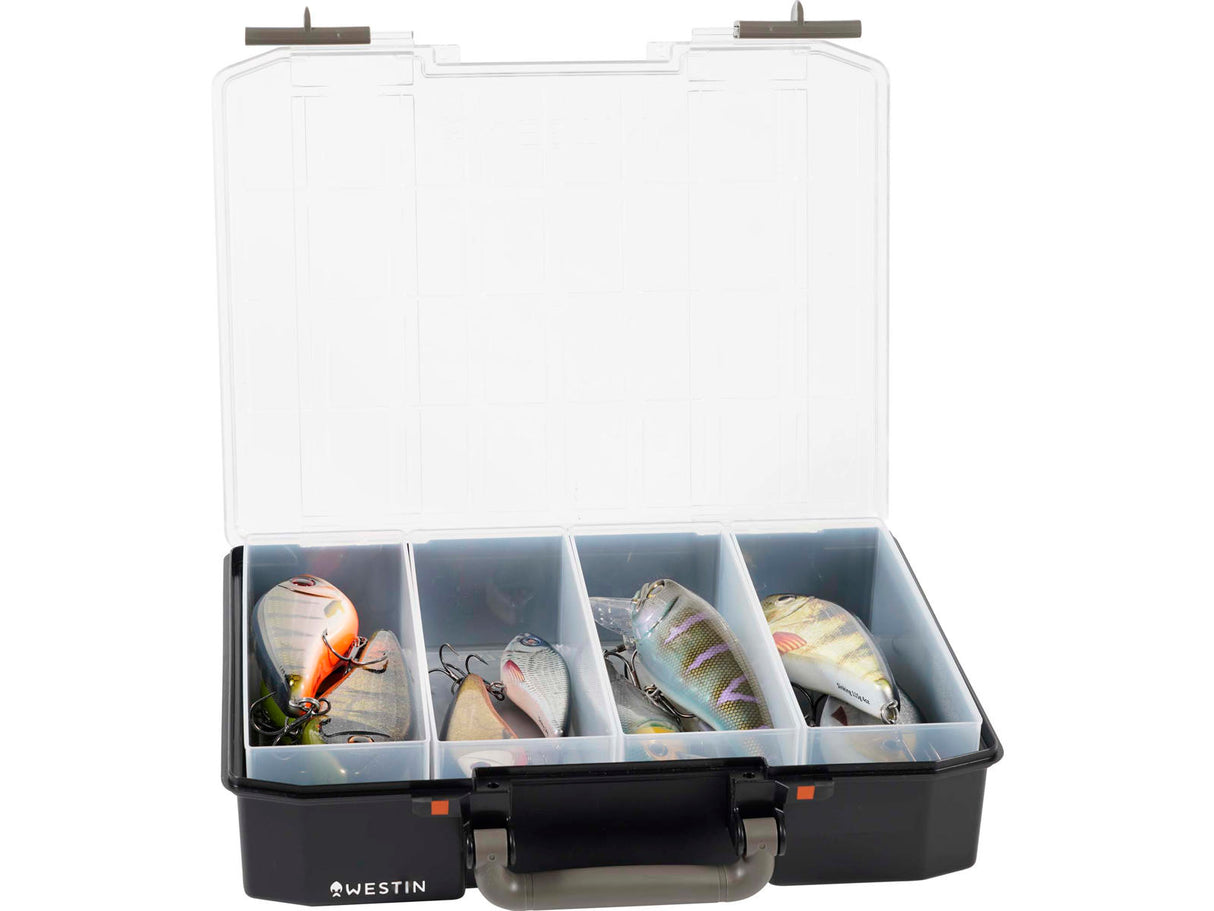 Westin W6 dėžutė Lure Vault 79x337x278 Incl. 4 inserts Black/Clear — 3