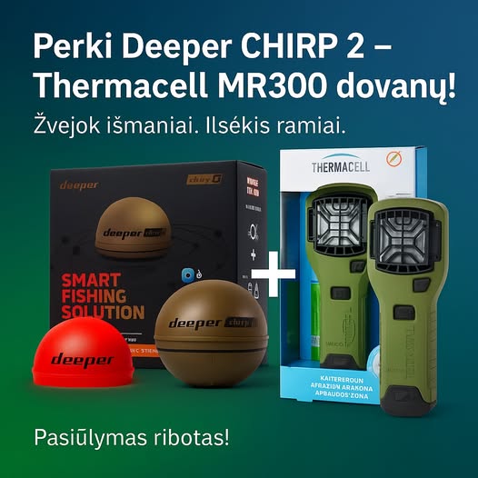 Deeper CHIRP +2, dovana-Thermacell MR300 uodų baidyklė